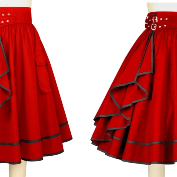 Pocket Pin Up Clothing Skirt Gothic Steampunk Red - Picture 4 of 6